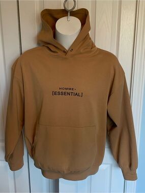 Essentials Homme+ Tan Pullover Hoodie with Chest Logo